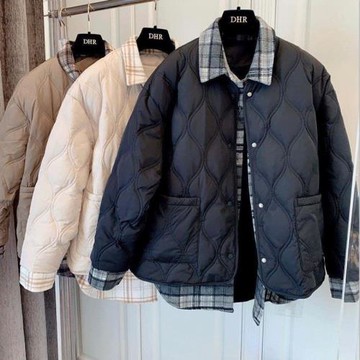 假兩件菱格棉服女秋冬深圳歐貨棉襖襯衫拼接棉衣爆款格子開衫外套