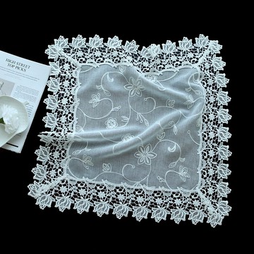 唯米9933簡約現代白色蕾絲繡花多用蓋巾電視床頭柜防塵巾遮蓋罩套