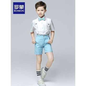 羅蒙男童禮服夏鋼琴走秀短袖花童禮服男孩小主持演出服兒童禮服男