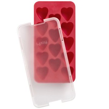 《LEKUE》14格附蓋愛心製冰盒-胭紅-- 冰塊盒 冰塊模 冰模 冰格