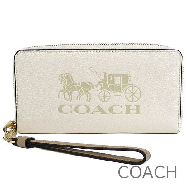 コーチ COACH 財布 長財布 ホワイト 馬車柄 ストラップ付プレゼント