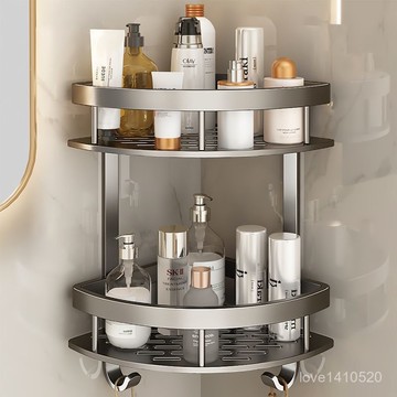 衛生間壁掛 置物架 收納架 浴室置物架 浴室收納  廁所置物架 三角收納浴室太空墻角籃壁戀派免洗手間洗漱打孔置物架衛生間