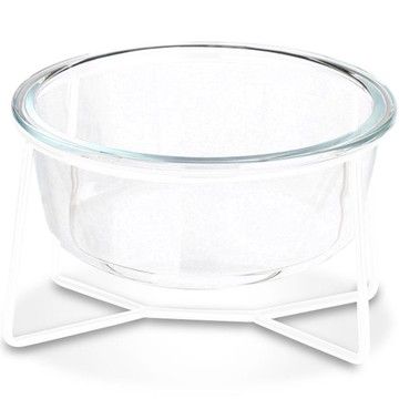 Dingdong Pet 線條玻璃透明寵物碗 大型  1個  白色的