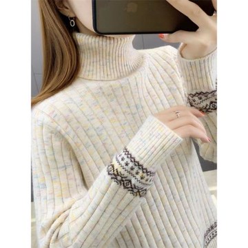 秋季2025高領毛衣女冬厚寬松外穿慵懶風內搭打底衫女秋冬拼色洋氣