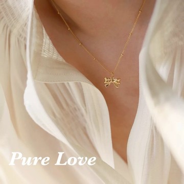 Pure Love樂芙 / 正韓 鈦鋼【316L醫療鋼】G0110蝴蝶結小圓珠間隔鎖骨鏈 短項鏈 / 金