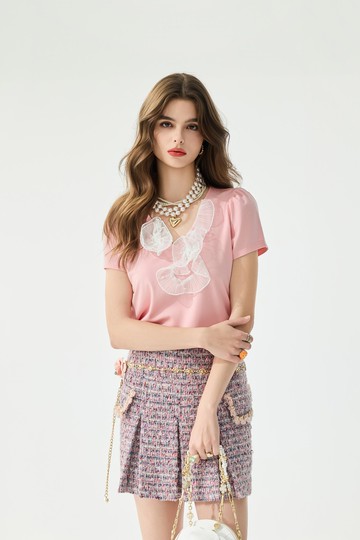 手工花朵造型Ｔ恤上衣