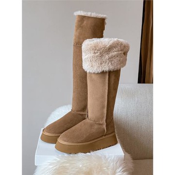 長筒雪地靴女冬加絨加厚2024年新款過膝長靴厚底時尚百搭高筒靴