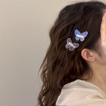 【太妮絲W159】現貨 韓系 立體蝴蝶 珠光 漸變色 人魚姬 珠光  瀏海髮夾 少女 冰透 粉色 甜美 小號 側邊 髮夾