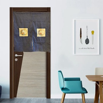 J&N 日式貼布雙開式門簾 D 9090 100%棉 90x90cm  1個  藍色