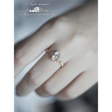 婚禮進行曲 夢中婚戒2.0 奢華版馬眼高品質鉆色高碳鉆925純銀戒指