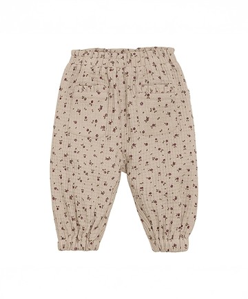 褲頭抓皺碎花褐色縮口長褲86cm