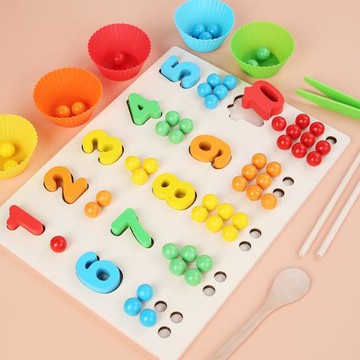 跨境幼兒木制精細動作數字夾珠P0.6數字認知顏色配對早教益智玩具