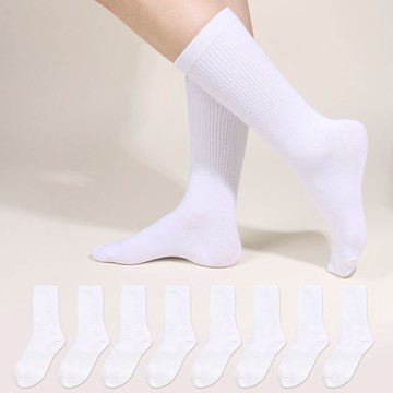在兩隻腳上 女款 優質 日常 彈性 長筒襪 8雙  白色的  220-250mm