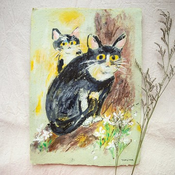 【手工紙原畫】大小黑白貓