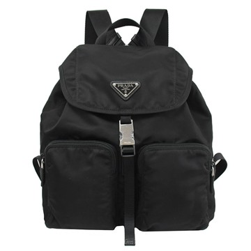 PRADA 1BZ070 經典三角LOGO尼龍雙口袋商旅後背包.黑