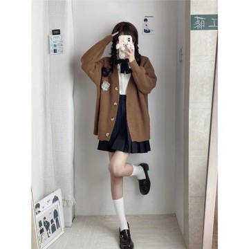 【神仙club】原創刺繡徽章秋冬日系長袖毛衣開衫針織衫外套女百搭