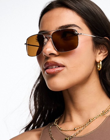 SVNX square aviator sunglasses in brown