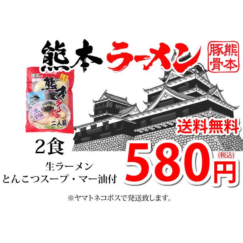 ラーメン 宮本の熊本ラーメン 送料無料 2食 生麺 豚骨ラーメン お取り寄せ 九州ラーメン ご当地ラーメン