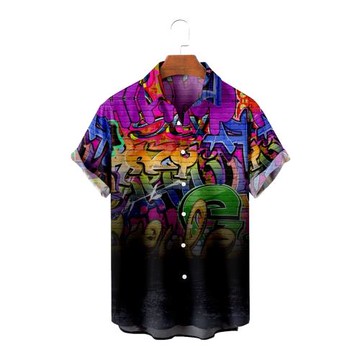 Simple 3D printed lapel shirt for men 簡約3D印花翻領襯衫男士