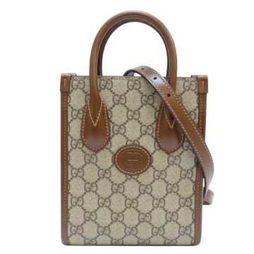 【二手名牌BRAND OFF】GUCCI 古馳 棕色 塗層帆布 Mini Tote 肩背包 671623