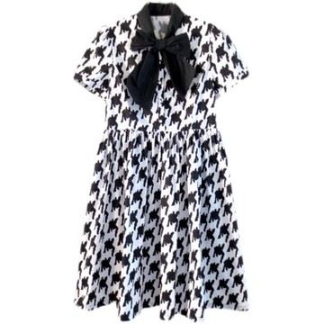 特價夏款 FAIRYFAIR 專柜正品 千鳥格大蝴蝶結舒適純棉短袖連衣裙