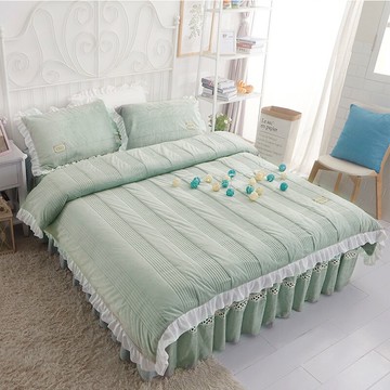韓版水晶絨床裙款四件套珊瑚絨床上用品冬季法蘭絨夾棉加厚被套