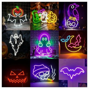 【臺灣出貨】萬聖節造型 LED 霓虹燈 亮度可調 臥室牆面布置 家庭派對打卡裝飾氛圍燈 萬聖節霓虹燈