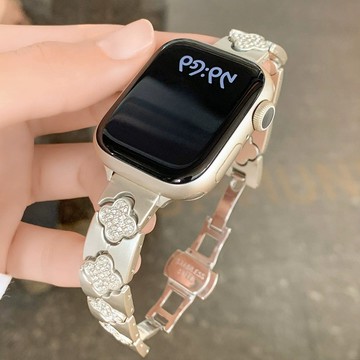閃鑽四葉草手鐲金屬錶帶 適用Apple watch11錶帶 iwatch錶帶 全系列通用錶帶 當季錶帶