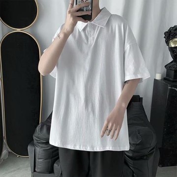 新疆棉短袖t恤潮牌ins潮流抖音夏季半袖寬松百搭港風翻領polo衫男