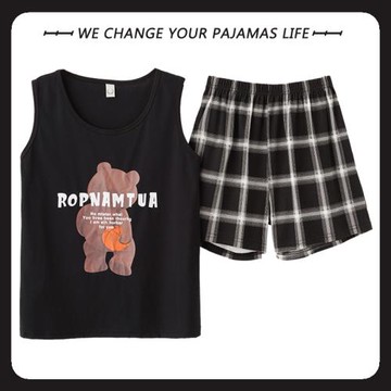 2025年睡衣女夏季純棉可愛卡通背心短褲無袖加大碼家居服兩件套裝