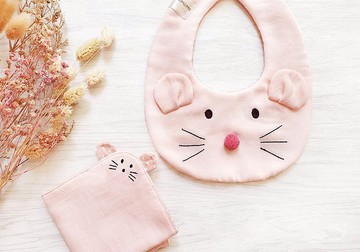 鼠來寶  (粉 ) 圍兜  手帕 可加購繡字 客製化