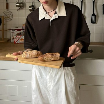 MYQ復古撞色短袖T恤男士夏季寬松Polo衫韓系設計感通勤半袖上衣鑫弘-衣錦男裝