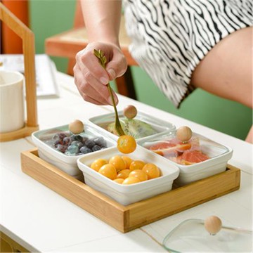 創意分格陶瓷乾果盒(高款4格)