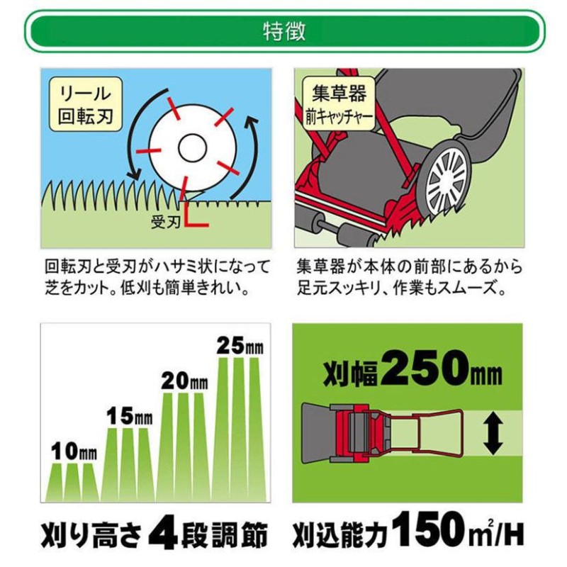 キンボシ 手動芝刈り機 GFE-2500H ハッピーイーグルモアー 刈幅25cm