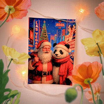 Daily Christmas Las Vegas 溫暖油畫風聖誕老公公&貓熊