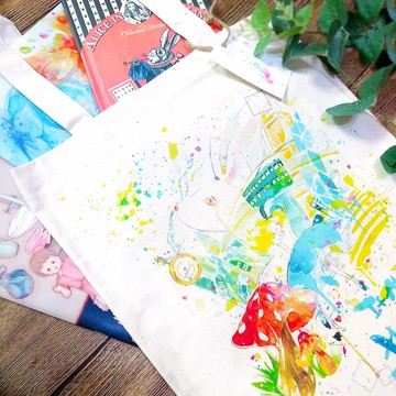 Alice Hobbey 送自選明信片 愛麗絲夢遊仙境 手繪帆布袋Tote Bag