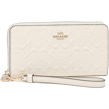 COACH - 浮雕LOGO皮革拉鍊長夾 (白)