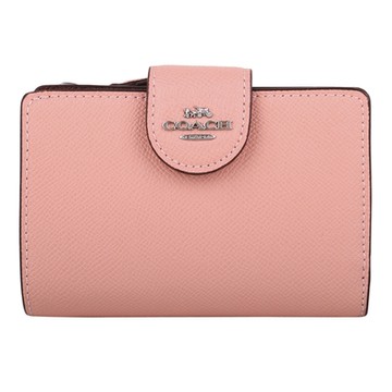COACH - 銀馬車LOGO防刮皮革釦式拉鍊中夾(嫩粉)