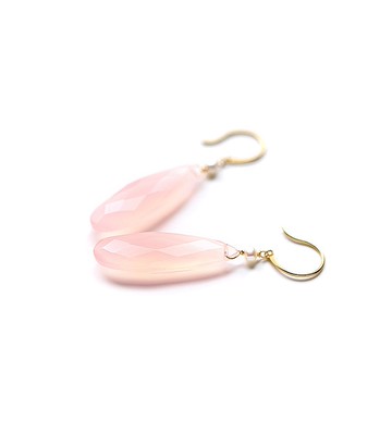 K18粉紅玉髓（長梨形）與溫柔包裹的珍珠鉤耳针～ESPOIR NOBLE～
