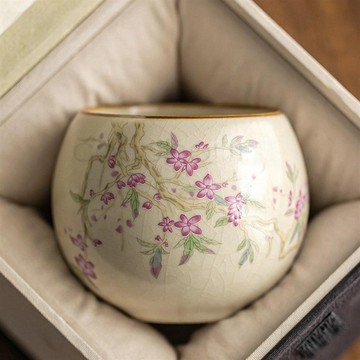 【Chan's】米黃汝窯茶杯功夫茶具杯子主人杯單杯女開片可養品茗杯單個陶瓷大號