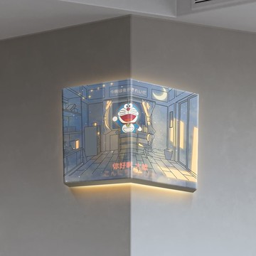 台灣公司貨 免運 可開票  現代簡約卡通哆啦A夢轉角裝飾畫發光大氣玄關掛畫高級感掛墻壁畫