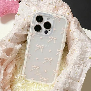 白粉蝴蝶結蘋果15/14/13手機殼12/11創意xr/xs透明7plus創意8plus
