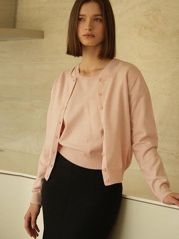 FOG Basic Cropped Knit Cardigan Set [Baby Pink]