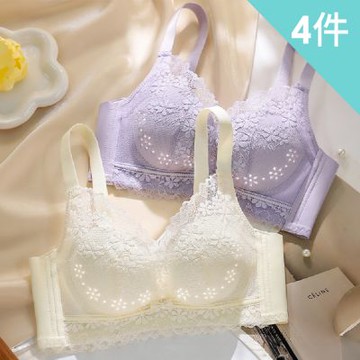 【enac 依奈川】性感花瓣透膚蕾絲無鋼圈內衣/性感內衣/女內著/無痕內衣(超值4件組-顏色隨機)