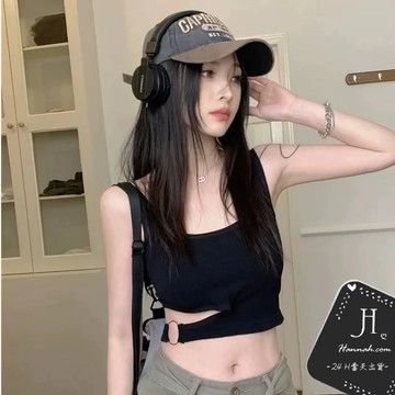 寬肩露腰罩杯背心【6975】春夏新款韓系INS休閒百搭性感辣妹無袖背心 胸墊背心 小背心 Hannah