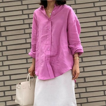 【巴黎精品】現貨+預購 襯衫長袖上衣-BF風寬鬆防曬中長款女裝2色a1au51