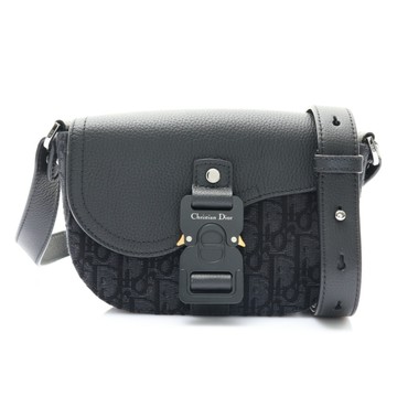 DIOR 迪奧 Mini Saddle 肩背包 黑/灰色 帆布 【二手名牌BRAND OFF】