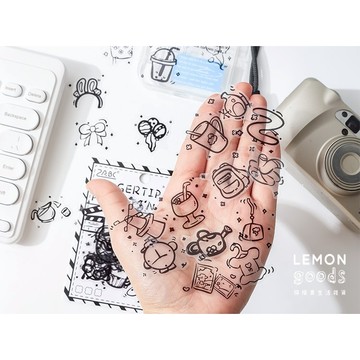 🍋檸檬青🍋新款現貨PET防水INS風簡筆畫貼紙特價售完無補黑調簡繪系列4款40枚入趣味手繪小物手帳裝飾素材