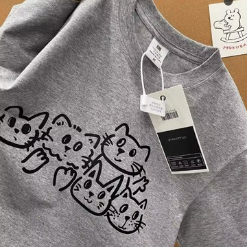 S~XL 五隻貓咪線條畫 純棉 短T 情侶T【Y1300】MIT 情侶裝 短袖T恤 男女可穿 快速出貨 班服 團體服