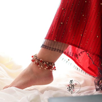 芳菲雪手工漢服異域風敦煌鈴鐺流蘇紅瑪瑙紫霞仙子同款腳鏈手鏈